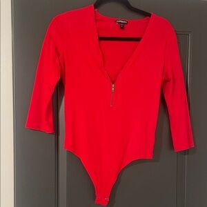 Express Vibrant Red Bodysuit with Zipper